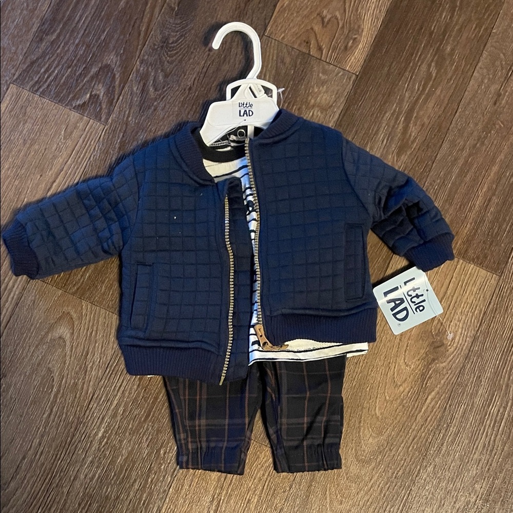 Little Lad Navy and Plaid Kids Matching Set